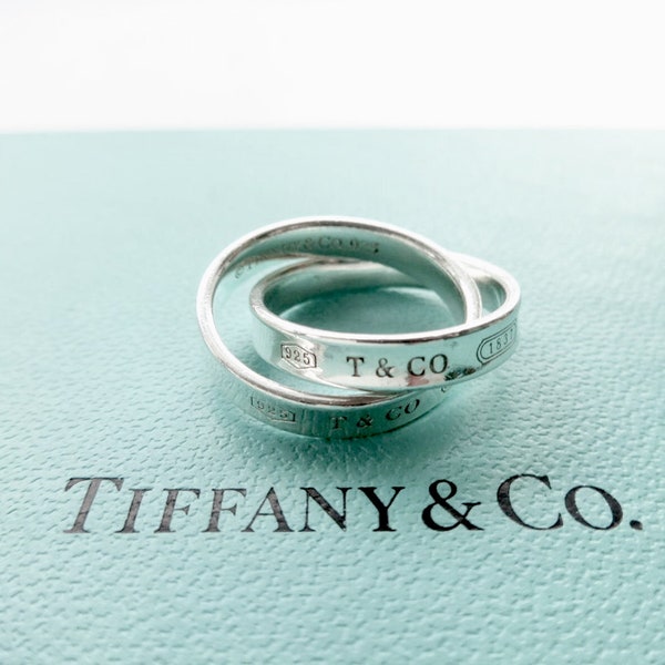 Deposit ONLY! Do NOT Purchase! Authentic Tiffany & Co. 1837 Interlocking Circles Ring Sterling Silver Concave Thin Band Ring Size 5