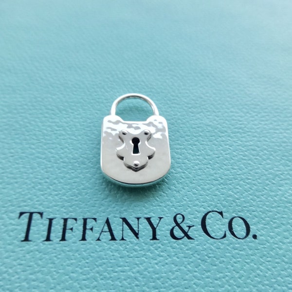 Authentic Tiffany & Co. Keyhole Lock, Sterling Silver Hammered Charm Pendant Necklace
