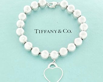 Authentic Return to Tiffany Heart Tag Bracelet Blue Enamel 8mm