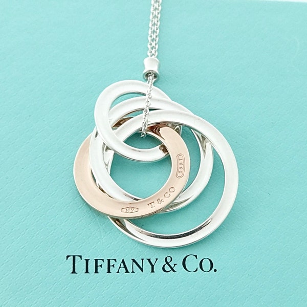 Authentic Tiffany & Co. 1837 Interlocking Circles Necklace Pendant Sterling Silver Rubedo Four Rings Necklace Size Large