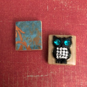 Set of 2 Scrabble Tile Owl Upcycled Magnets