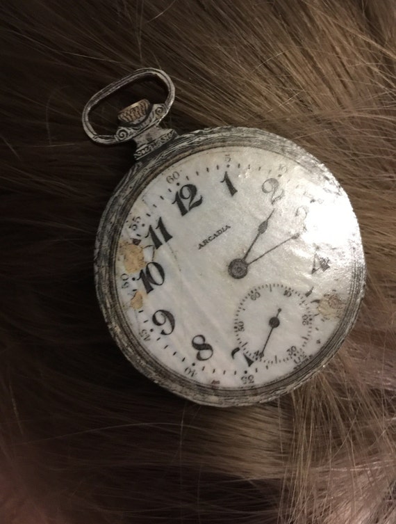 Vintage Look Steampunk Pocket Watch Wooden Hair Clip Very Cute Etsy