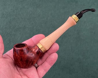 Hand Carved Briar/Maple Churchwarden Tobacco Pipe