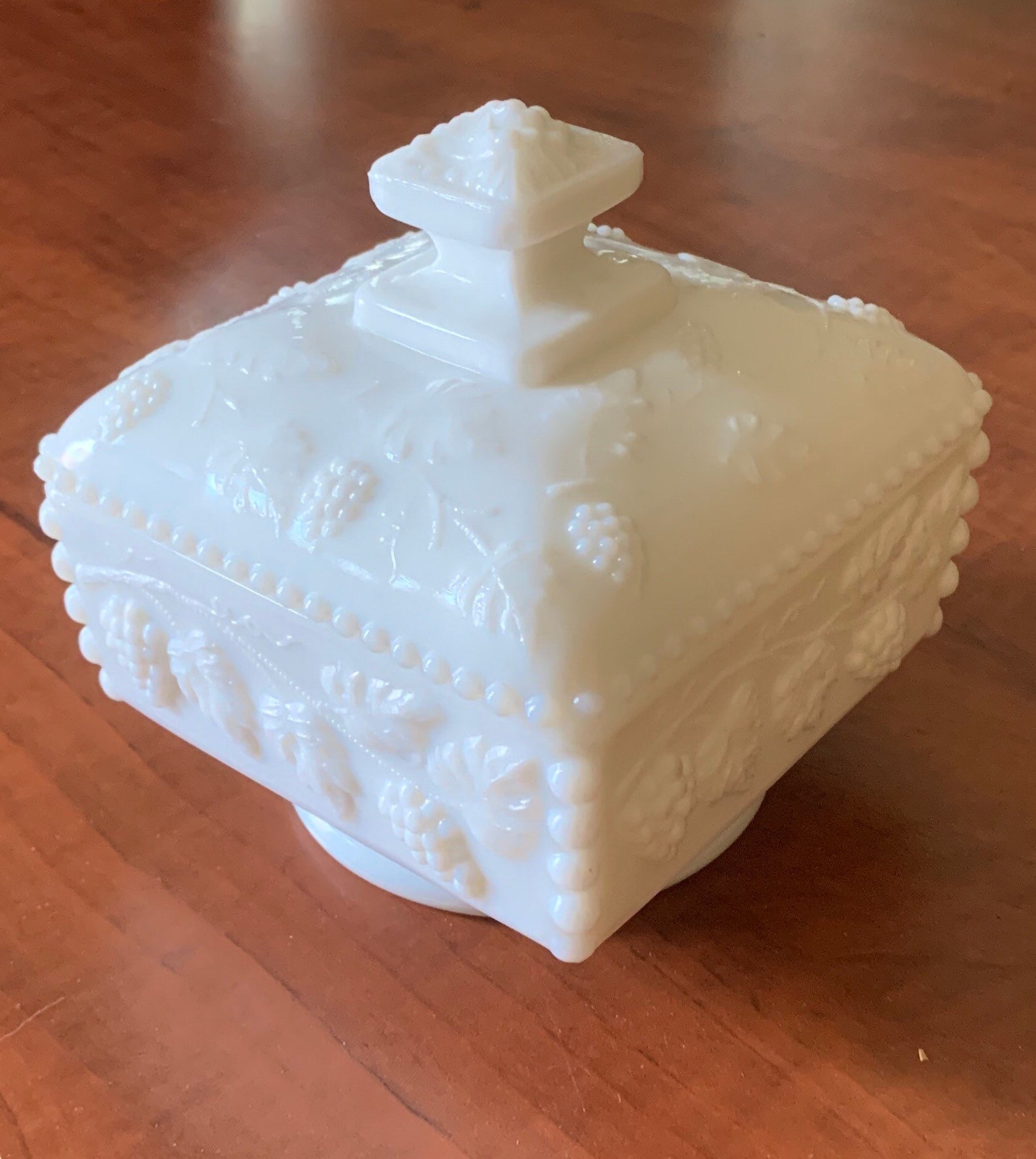 White Milk Glass Square Covered Candy Dish 4.5 Etsy