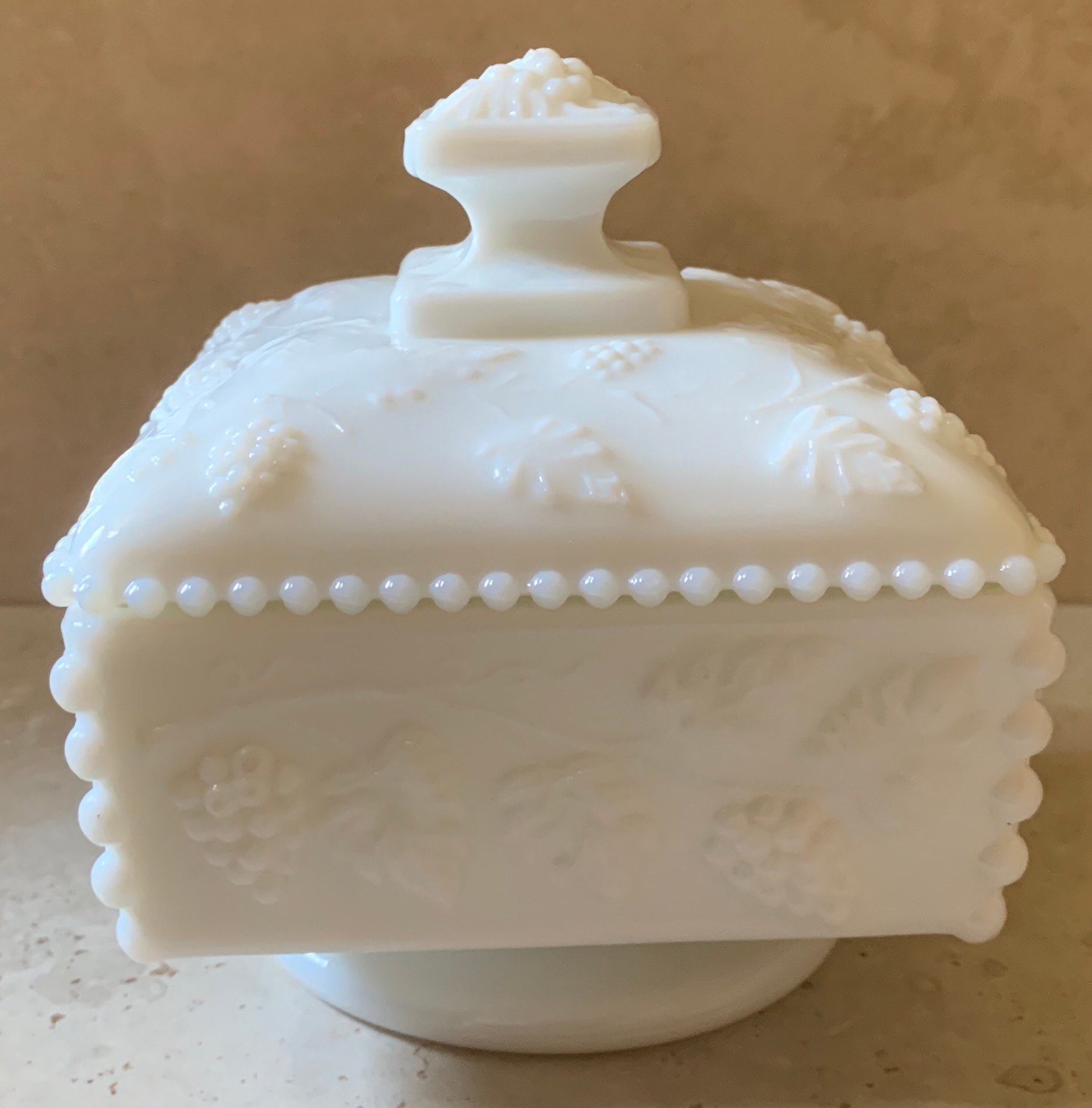 White Milk Glass Square Covered Candy Dish 4.5 Etsy