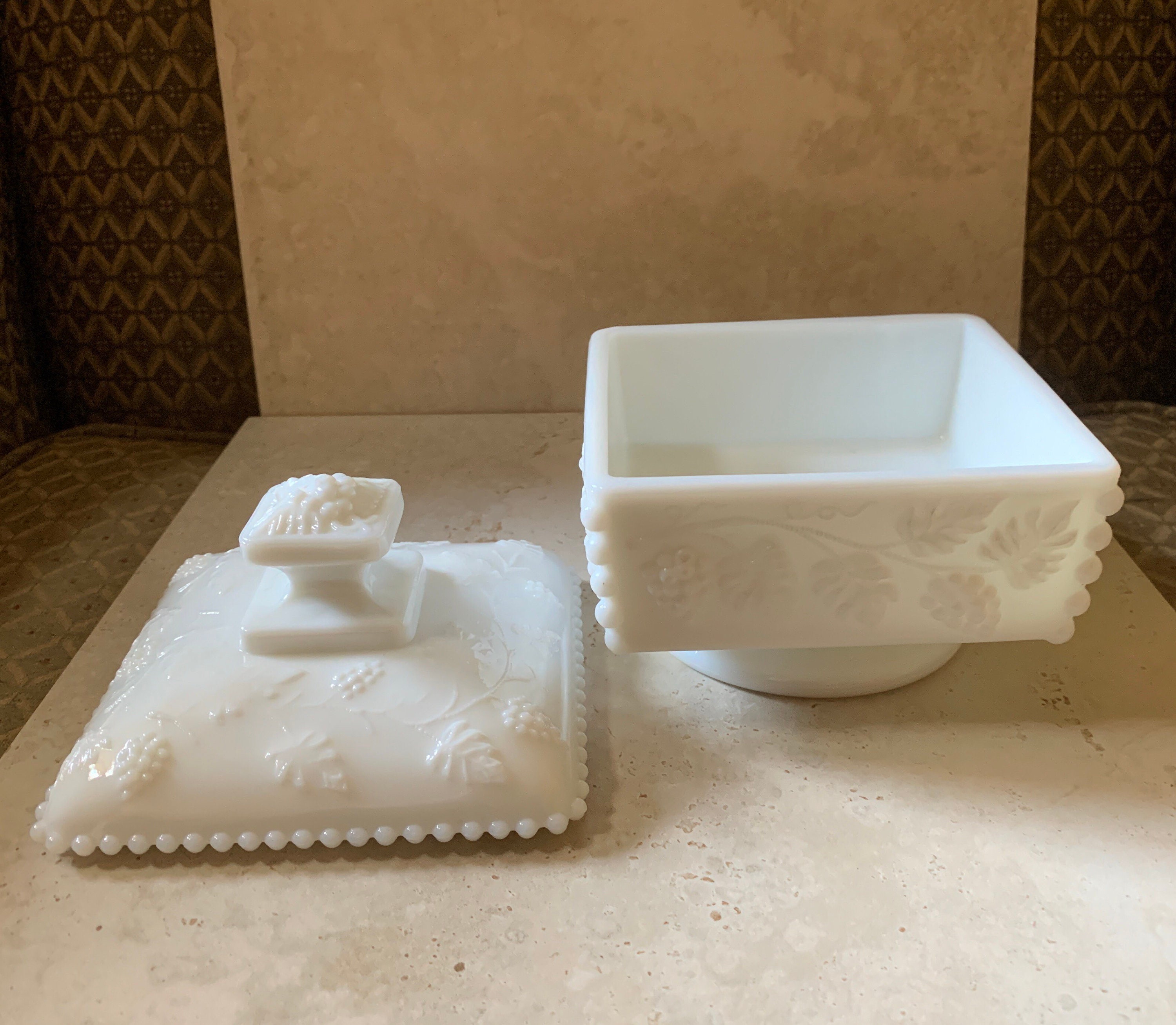 White Milk Glass Square Covered Candy Dish 4.5 Etsy