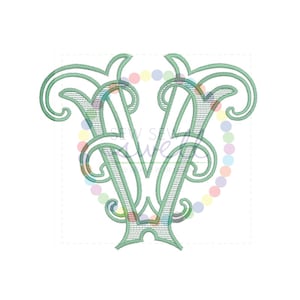 7 inch VV Double Intertwined Vintage Antique Monogram for Embroidery