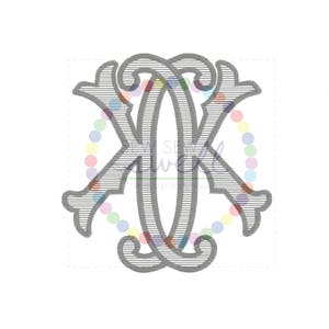 10 inch KK Double Intertwined Vintage Antique Monogram for Embroidery