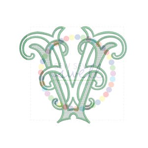 10 inch VV Double Intertwined Vintage Antique Monogram for Embroidery