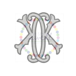 3 inch KK Double Intertwined Vintage Antique Monogram for Embroidery