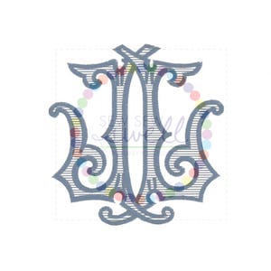 3 inch LL Double Intertwined Vintage Antique Monogram for Embroidery