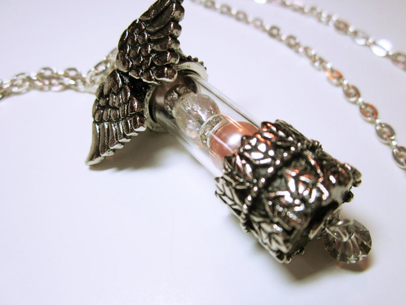 Angel Wings Glass Tube Pendant Crystal Bead Pink Faceted Beads Silver Angel Wing Decorative Necklace Gift For Her JEWELRY NECKLACE