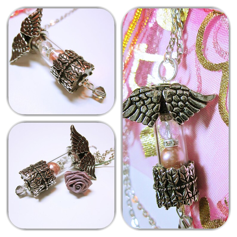 Angel Wings Glass Tube Pendant Crystal Bead Pink Faceted Beads Silver Angel Wing Decorative Necklace Gift For Her JEWELRY NECKLACE