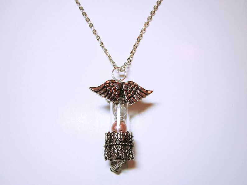 Angel Wings Glass Tube Pendant Crystal Bead Pink Faceted Beads Silver Angel Wing Decorative Necklace Gift For Her JEWELRY NECKLACE
