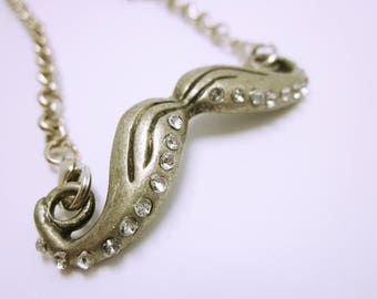 JEWELRY NECKLACE Silver Bling Mustache Necklace Rhinestone Studded Silver Mustache Choker Fun Gift Idea For Her