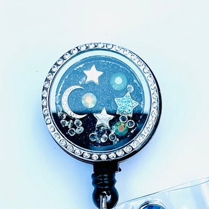 Starry Night Locket Badge Reel -  ID Badge Reel Holder
