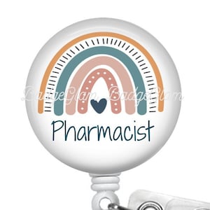 Pharmacist Badge Reel - Rainbow Badge Reel -1.5&quot; Retractable Badge Reel - Lanyard -Carabiner -  Pharmacy Tech Gift - Pharmacist Gift
