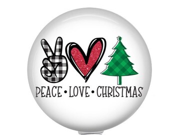 Peace Love Christmas Badge Reel - Christmas Badge Reel - Holiday Badge Reel - 1.5 inch Retractable Badge Reel - Medical Worker Badge - Gift