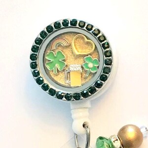 St. Patricks Day ID Badge Reel Holder, Irish Bling Badge reel, Locket Badge reel