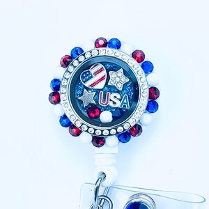 Patriotic ID Badge Reel Holder - Fourth of July Badge Reel - USA Badge Reel