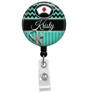 Name Badge Holder, Retractable ID Badge Holder, Name Tag, Personalized, Badge Reel, ID holder, Nurse,