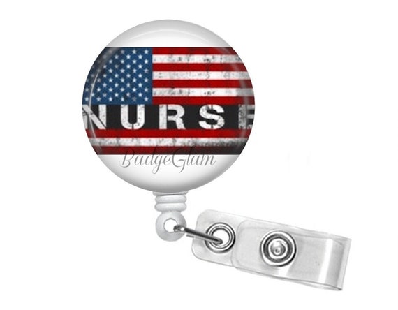 Nurse, American Flag badge reel, Badge Reel, Name Badge Holder, Retractable  ID Badge Holder, Name Tag