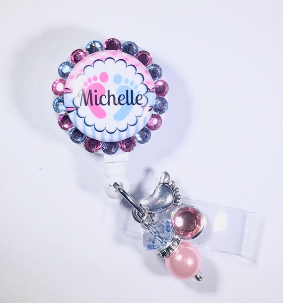 Labor and Delivery Nurse Name Badge ID BLING Badge Reel With Charm