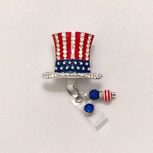 4th of July Rhinestone Bling Badge Reel, July Fourth, Patriotic Badge