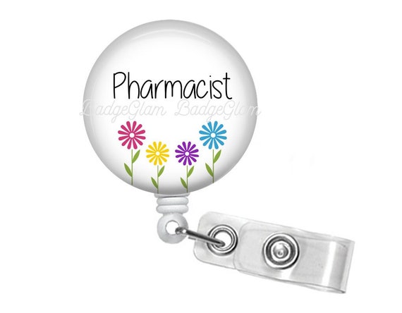 Pharmacist Badge Reel - Flower Badge Reel -1.5 Retractable Badge Reel -  Lanyard -Carabiner - Pharmacy Tech Gift - Pharmacist Gift