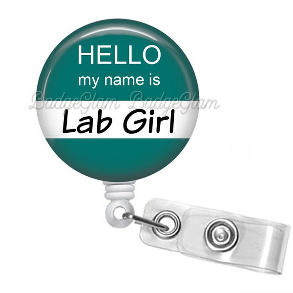 Hello my name is Badge Reel - Lab Badge Reel- Funny Badge Reel - Laboratory Worker Badge Reel - Lab Tech badge - phlebotomy - phlebotomist