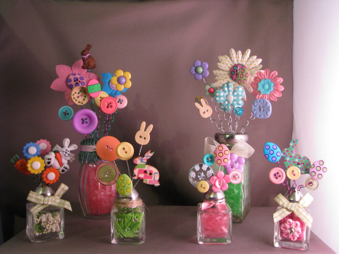 Button Bouquet Salt Shaker Button Bouquet Button Flowers Salt Shaker Bouquet Small Easter Bunny
