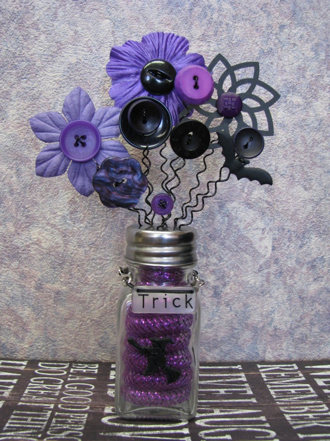 Button Bouquet Salt Shaker Bouquet Salt Shaker Vase Button Vase Button Flowers Halloween October