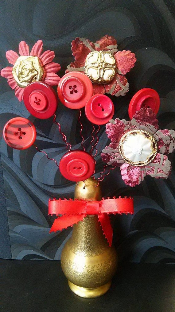 Button Bouquet Vintage Salt Shaker Button Flowers Etsy