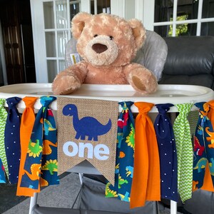 High Chair Banner, Dinosaur 1st Birthday, Smash Cake, First Birthday Photo Prop, blue, orange and lime green, made for any age