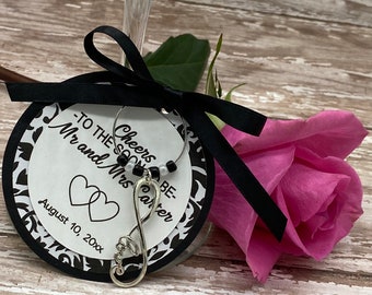 Wedding Wine Charm Favor, forever love black & white personalized favors, engagement, bridal shower, wedding, rehearsal dinner, bachelorette