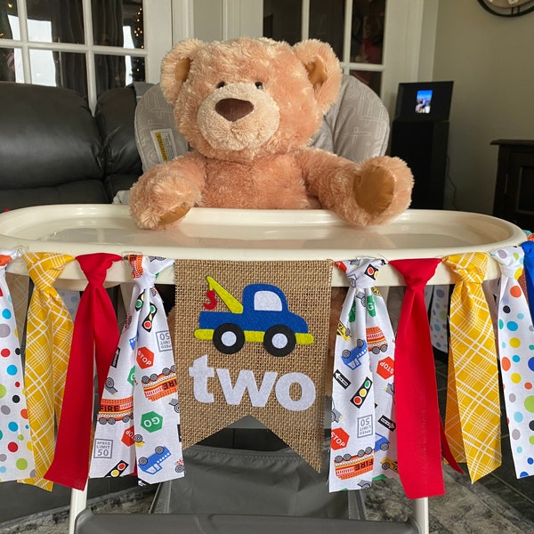 Tow Truck High Chair Banner, Transportation 1st Birthday, Smash Cake, First Birthday Wall or Table Photo Prop, I am one, made for any age