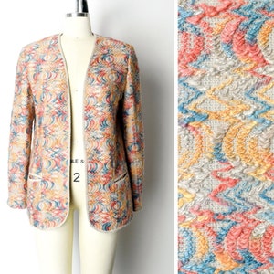 1980s Sweater Blazer Size Large Late 70s Early 80s Knit Blazer Woven Open Front Cardigan