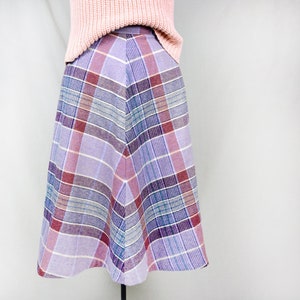 1970s Plaid Skirt Size XS 70s Plaid A Line Skirt High Waisted Purple Skirt