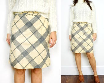 1960s Plaid Skirt Size XS A Line Minimalist Skirt