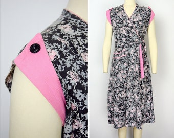 1940s Novelty Print Wrap Dress Size XS - Small 40s Cotton Day Dress 40s Novelty Print