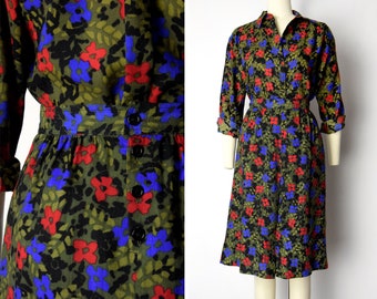 1980s Guy Laroche Set Size Medium 80s Designer Two Piece Dress Set Floral Skirt and Blouse Set