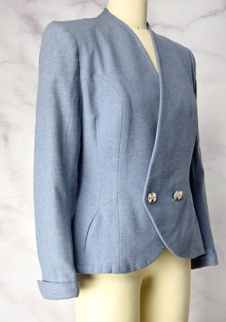 1940s Blue Blazer Jacket with Bow Buttons by Knobby Koats Size S SM