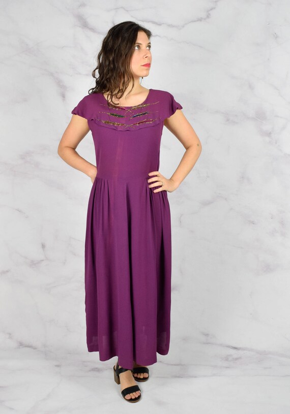 1940s Purple Gown Size Medium 40s Dress with Embe… - image 4