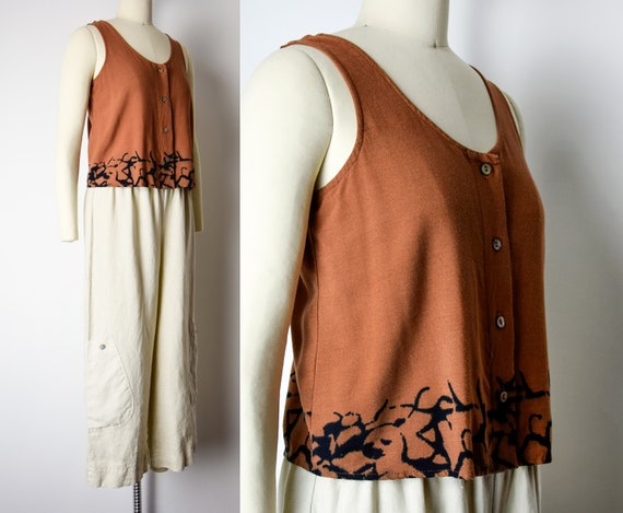 1990s Rust Crop Tank Size Small Chestnut Brown Mi… - image 3