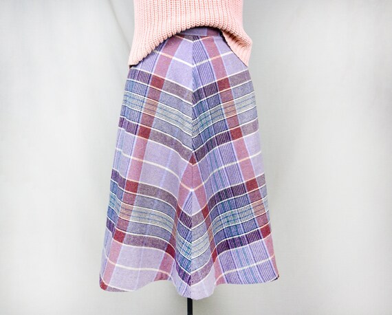 1970s Plaid A Line Skirt High Waisted 25" Waist