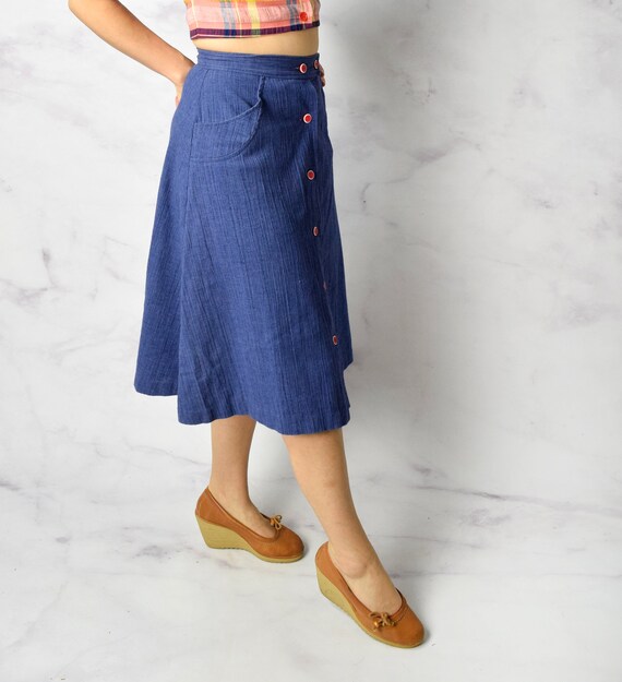 1970s A Line Skirt Size XS - Small 70s Skirt Blue… - image 6