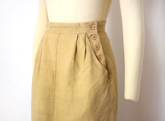 1990s Linen Skirt Size Small 90s Khaki Linen Mini… - image 2