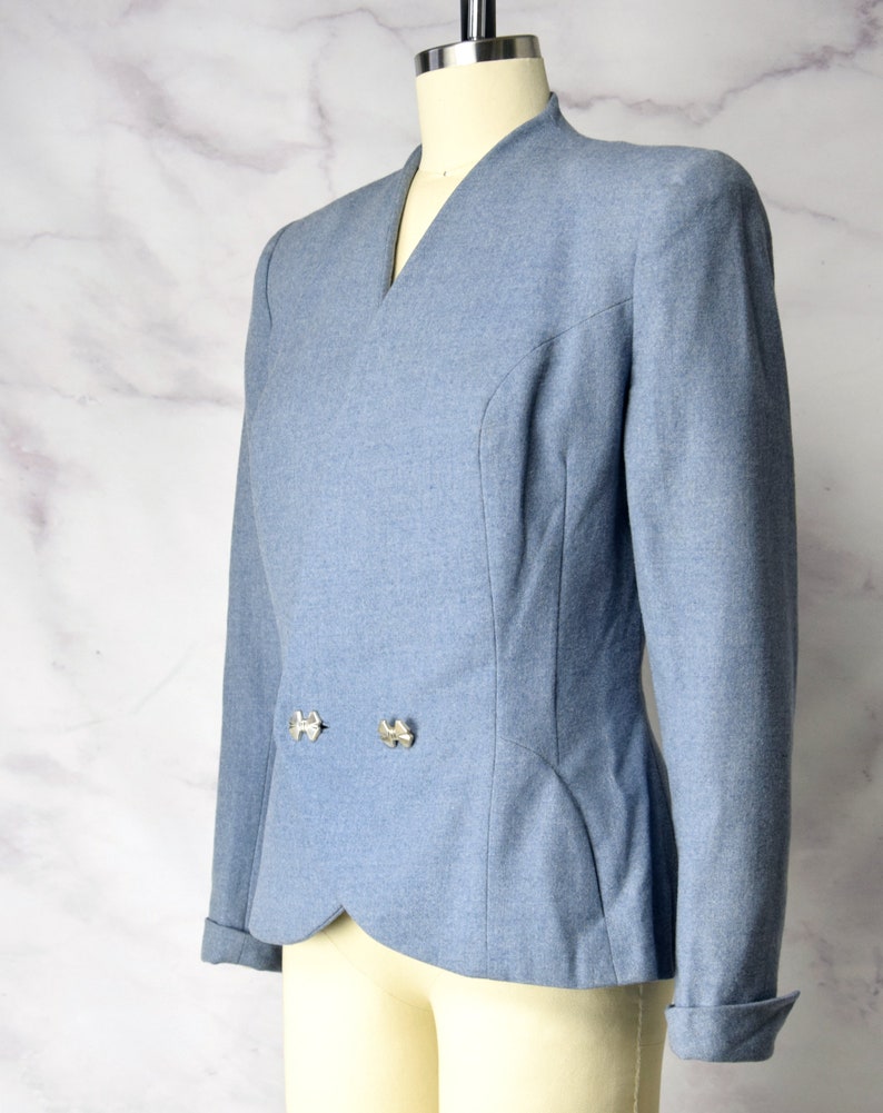 1940s Blue Blazer Jacket with Bow Buttons by Knobby Koats Size S SM