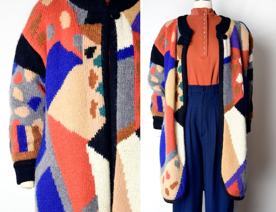 1980s Knit Cocoon Sweater Jacket 80s Abstract Knit