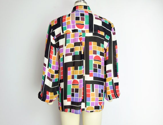 1980s Abstract Silk Blouse Size Medium 80s Rainbo… - image 5